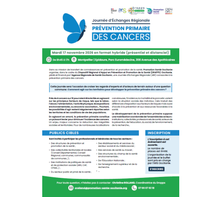 Journée d’Échanges Régionale : Prévention primaire des cancers — Rendez-vous le 17 novembre 2026
