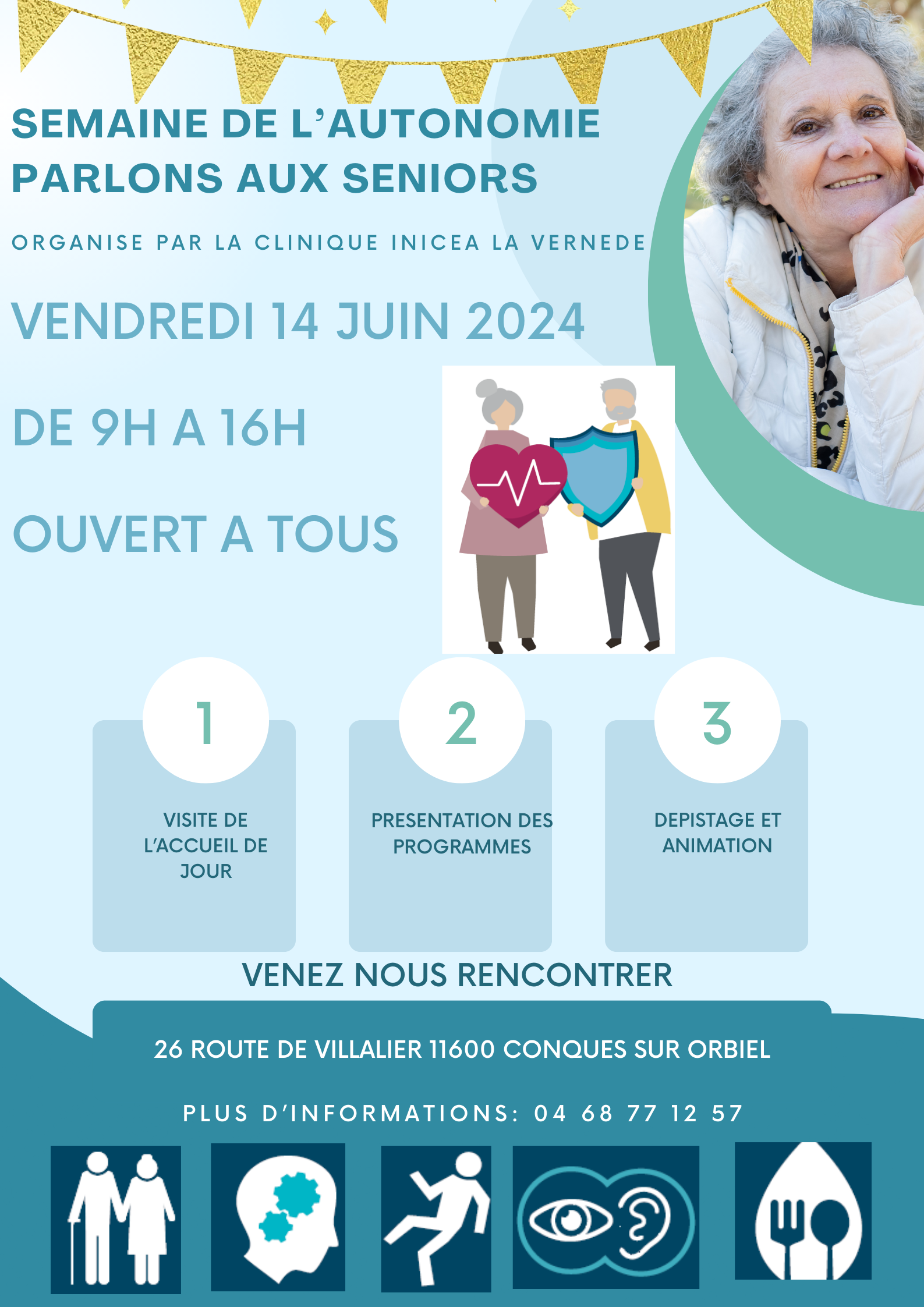 Dans le cadre de la semaine de l’autonomie du 10 au 14 juin, la clinique ouvre ses portes aux professionnels comme aux séniors afin de vous faire découvrir notre accueil de jour, nos équipes et nos programmes.
